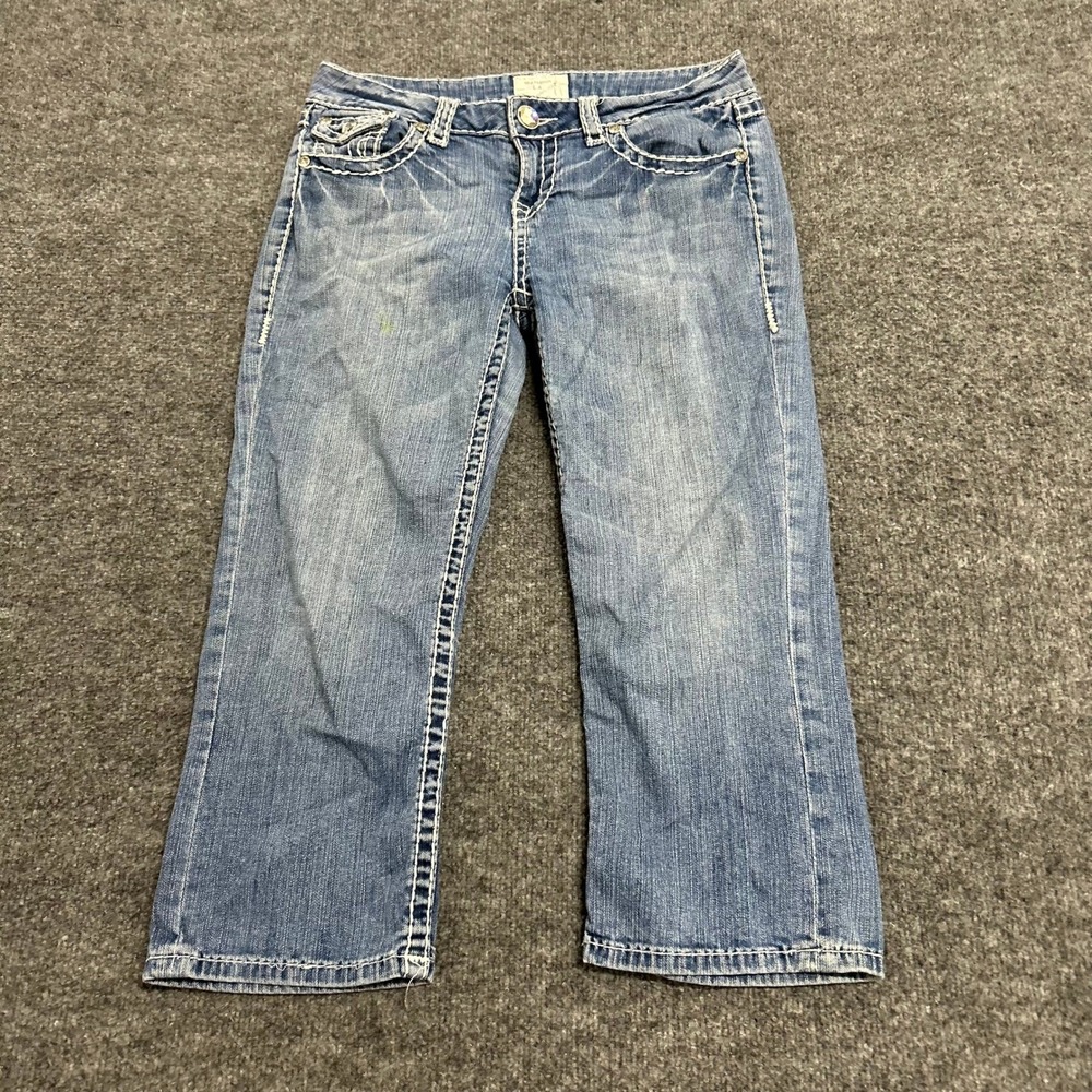 L.A. Idol USA Jeans Womens Size 9 Blue Denim Cropped Embellished Slim Fit Capri